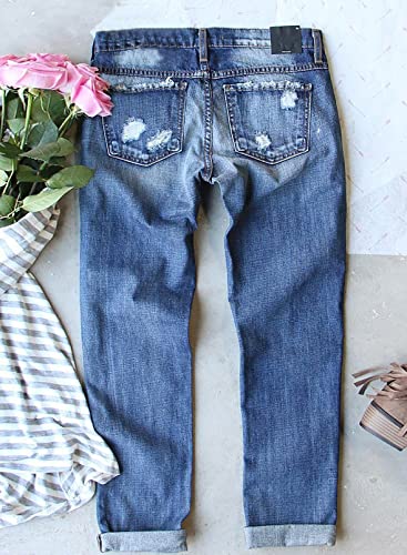 Evaless Ripped Jeans For Women Plus Size Boyfriend Distressed Patchwork Print Democracy Mom Jeans 2023 Fashion Wide Leg Losse Baggy Denim Pants With Hole Blue Xx-Large #TOP1