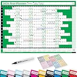 PlannerHead 2026 Laminated Wall Planner/Yearly Calendar 2026 UK & Ireland with Bank Holidays/Dry Wipe Pen & 400 Stickers / 2027 Footnote/Green Large (49x70cm) - Image 1