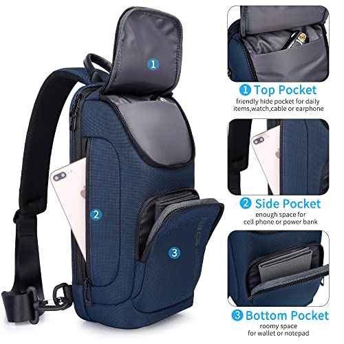 Image of BANGE Sling Bag for Men,Shoulder bags Crossbody Sling Backpack for Men and Women, Blue, 8.4 x 21.8 x 32.8 cm, Durable