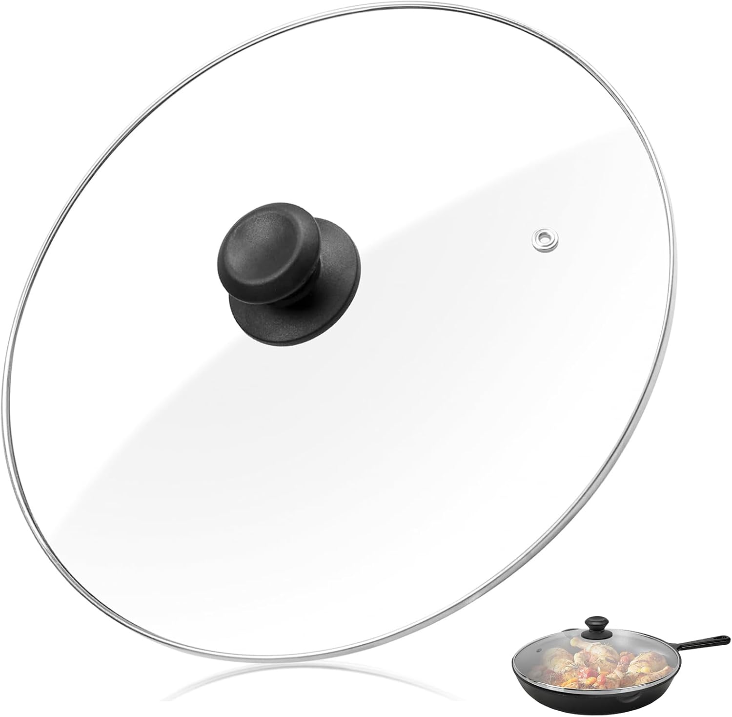 12 Inch Tempered Glass Pot Lid for Lodge 12” Cast Iron Skillets and 7 Quart Dutch Ovens, Round Glass Wok Cover Replacement for Frying Pan, 1 Pack