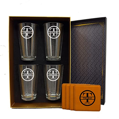 Personalized Beer Glass Gift Set - 9 Premium Etched Customizable Designs For Birthday, Anniversary, Housewarming, Wedding - Great Gift For Men, Women, Couples - Engraved By Froolu #TOP4