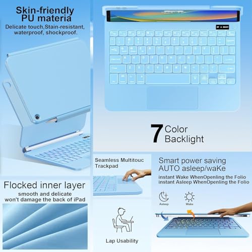 Image of GGQFGTOJ for iPad 9th Generation Case with Keyboard,Keyboard Case for iPad 9th /8th /7th Gen， Magic-Style Magnetic Keyboard Case with 7-Color Backlight - Multi-Touch Trackpad for iPad 10.2 inch (Blue)