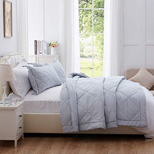 Sunstyle Home Queen/Full Quilt Set Lightweight Light Grey Comforter Set Diamond Pattern All Season 3 Pieces (1 Quilt, 2 Pillow Shams) #TOP1