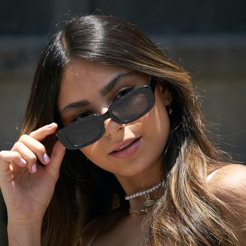 10 Pack Neon/Black Rectangle Sunglasses Bulk for Women Men Retro Trendy Small Rectangle Glasses Party Favors4