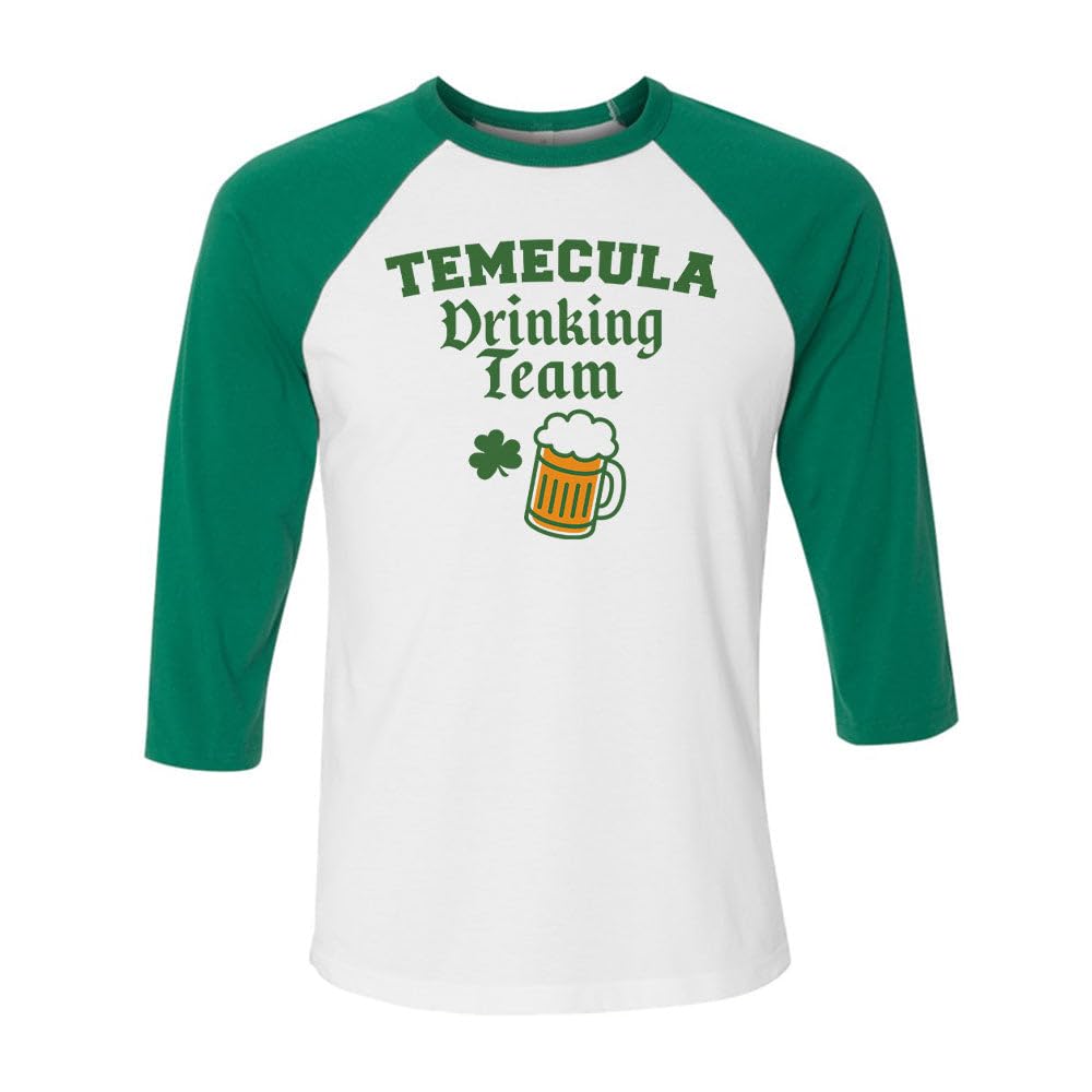 Temecula Drinking Team St. Patrick's Day Three-Quarter Raglan Sleeve Baseball Shirt Unisex 2X-Large White/Kelly
