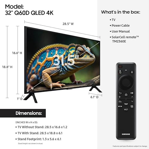 Samsung QN32Q60DAFXZA 32-Inch Class Qled 4K Q60D Series Quantum Hdr Smart Tv W/Object Tracking Sound Lite thumb #1