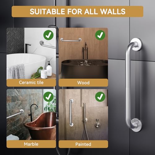 Image of AmazerBath Grab Bars for Bathtubs and Showers Anti Slip, Shower Grab Bars for Seniors Stainless Steel, Handicap Grab Bars, Bath & Shower Grab Bars, Thickened Bar Holds 500LBS, 20 inch L x 1.25 inch D