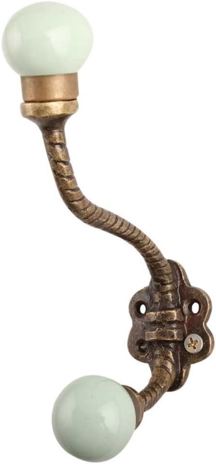 Indian Shelf Ceramic Heavy Duty Decorative Double Wall Hooks for Hanging Coats, Jackets, Leash, Hat, Towel, Backpack, Purse, Handbag :Green 13.97 Cm
