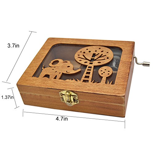 Anlydia Vintage Wooden Animal Pattern Hand Cranked Jewelry Music Box Trinket Box #TOP2