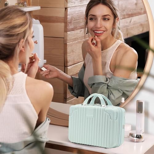 Image of Portable Hard Shell Cosmetic Bag Travel Case, Small Travel Hand Luggage with Elastic Band, Mini Abs Carrying Makeup Case Suitcase (B-Pista)