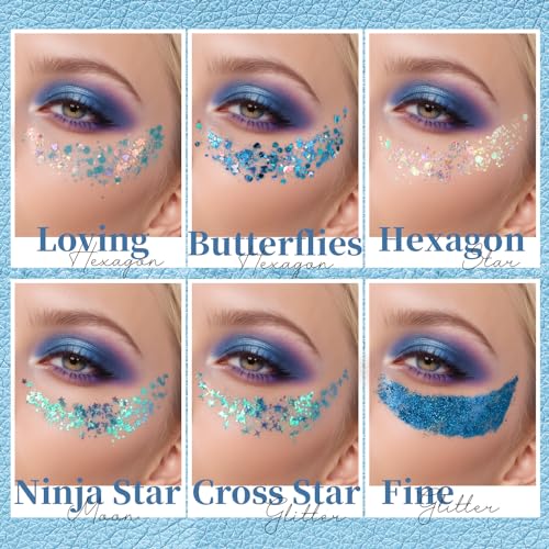 image for Teenitor Body and Face Glitter, Blue Body Glitter, Hair Glitter Gel, 6
