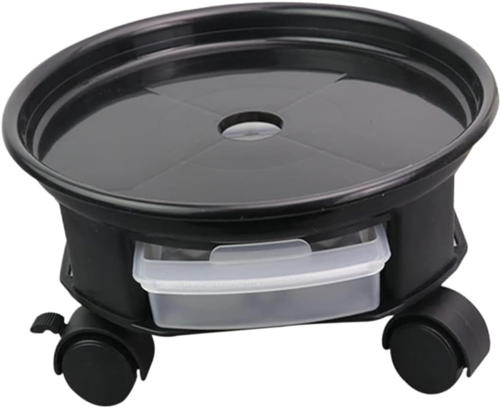 VICASKY 38cm Round Plant Pot Tray with Wheels Removable Flowerpot Base with Storage Drawer for Indoor and Outdoor Use Heavy Duty Universal Rolling Pot Stand