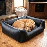 4L Textil Mario L Orthopädisches Hundebett aus Kunstleder Hundekorb Kunstleder Mittelgroße Hunde Memory Foam Visco Wasserabweisend Langlebig Komfortabel (100x70x25 cm, Schwarz)