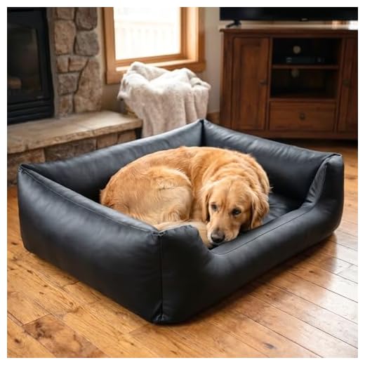 E-dogbed Mario Hundebett aus Kunstleder by Hundekorb Tierkissen Hundesofa Hundeliege Hundekissen Hundekörbchen Schlafplatz Farbe und Größe wählbar von M bis XXL (120x90 cm, schwarz)