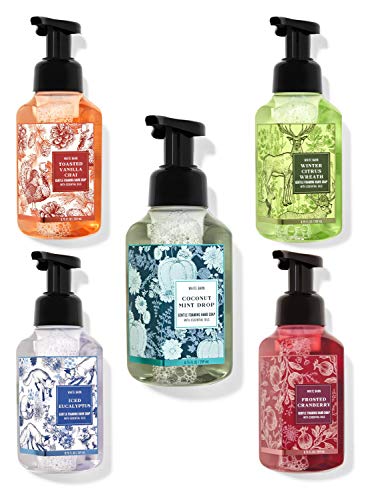Bath and Body Works Cool & Cozy - Set of 5 Foaming Hand Soaps - Coconut Mint Drop, Iced Eucalyptus, Frosted Cranberry, Toasted Vanilla Chai, Winter Citrus Wreath