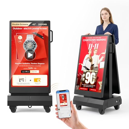Image of 43 Inch Outdoor Double Sided Digital Signage Display, Battery Powered Waterproof Advertising Screen with 2000 Nits Brightness, Android 13, WiFi, Cloud CMS for Retail, Events & Commercial Use