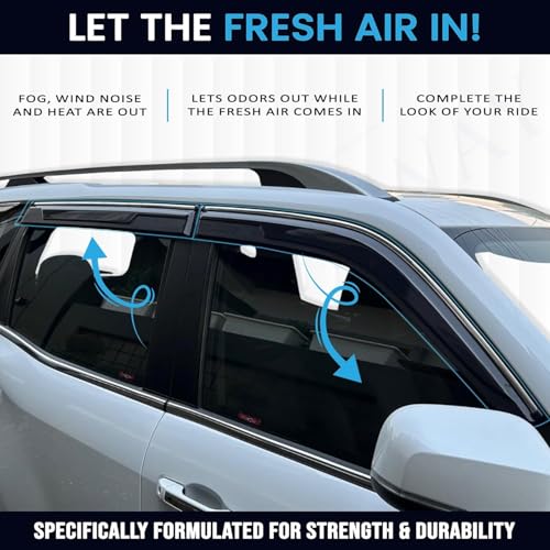 Image of Seltos Side Door Visor Car Rain Guard Compatible with Kia Seltos (Year 2025 Onwards) All Model - Chrome Lined Rear Window Wind Deflectors, Polycarbonate, Smoke, Set of 6 Pcs