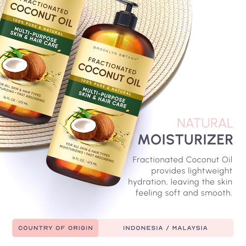 Image of Brooklyn Botany Fractionated Coconut Oil | 16 Fl Oz | Hair | Face | Body | 100% Pure and Natural | Carrier Oil | Aromatherapy | Massage | Ayurvedic Hair Care | Hexane-Free