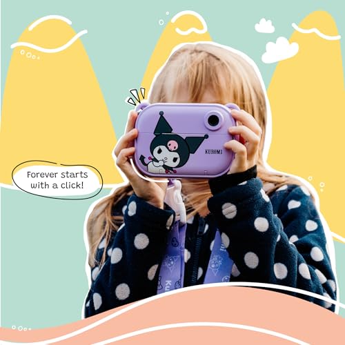 Image of kiimento Sanrio Licensed Instant Print Digital Camera, Best Travel Buddy Kuromi, 2.4 inch HD Screen, Ink-Free B&W Printing, Selfie Lens, 1080p Video, 32GB Memory Card (Model P)