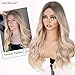 Lady Miranda Blonde Wigs for White Women Brown to Ash Blonde Natural Looking High Density Heat Resistant Synthetic Hair Weave Full Wigs for Women Middle Part Long Ombre Blonde Wavy Wig (T/Ash Blonde)