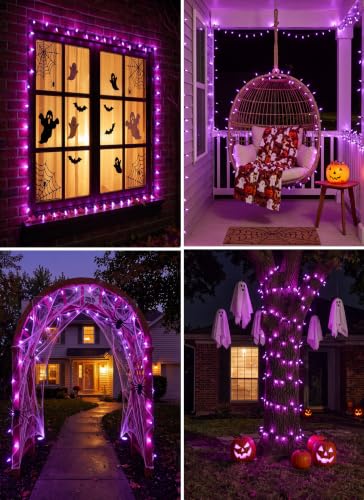 Image of Purple LED Outdoor Halloween Lights, 39Ft 100 LED Halloween String Lights | 8 Lighting Modes, Connectable Mini Lights, Plug In, for Garden Patio Party Haunted House Ghost Holiday Lighting Decoration
