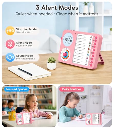 Image of 3-in-1 Visual Timer & ADHD Tool for Kids - ADHD Task Timer for Adults with Visual Schedule, Chore Chart & Planning Board for Home, School, Classroom, Work (Pink)