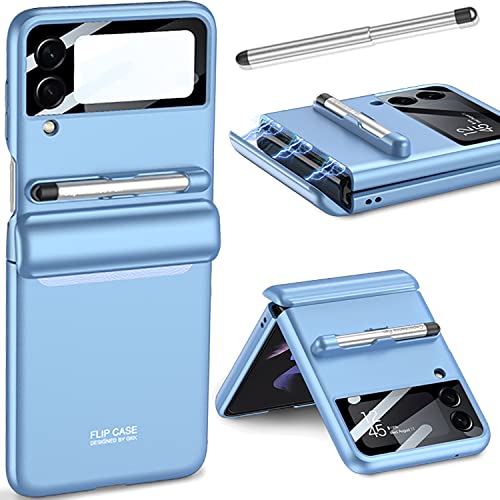 Coque Samsung Galaxy Z Flip 4 avec Stylet Protection Charnière Intégrale PC Bleu