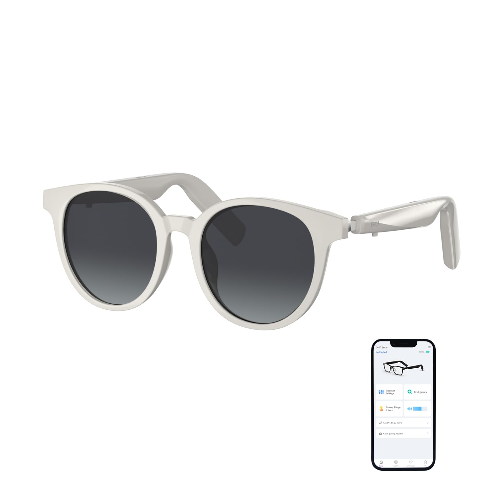 GetDGetD Smart Sunglasses, Round Polarized Lens Bluetooth Glasses for Women and Men with Speaker, Music Glasses AI Translator, 11H Battery Life, Voice Control, Smart Eyewear for Travel Driving Meeting