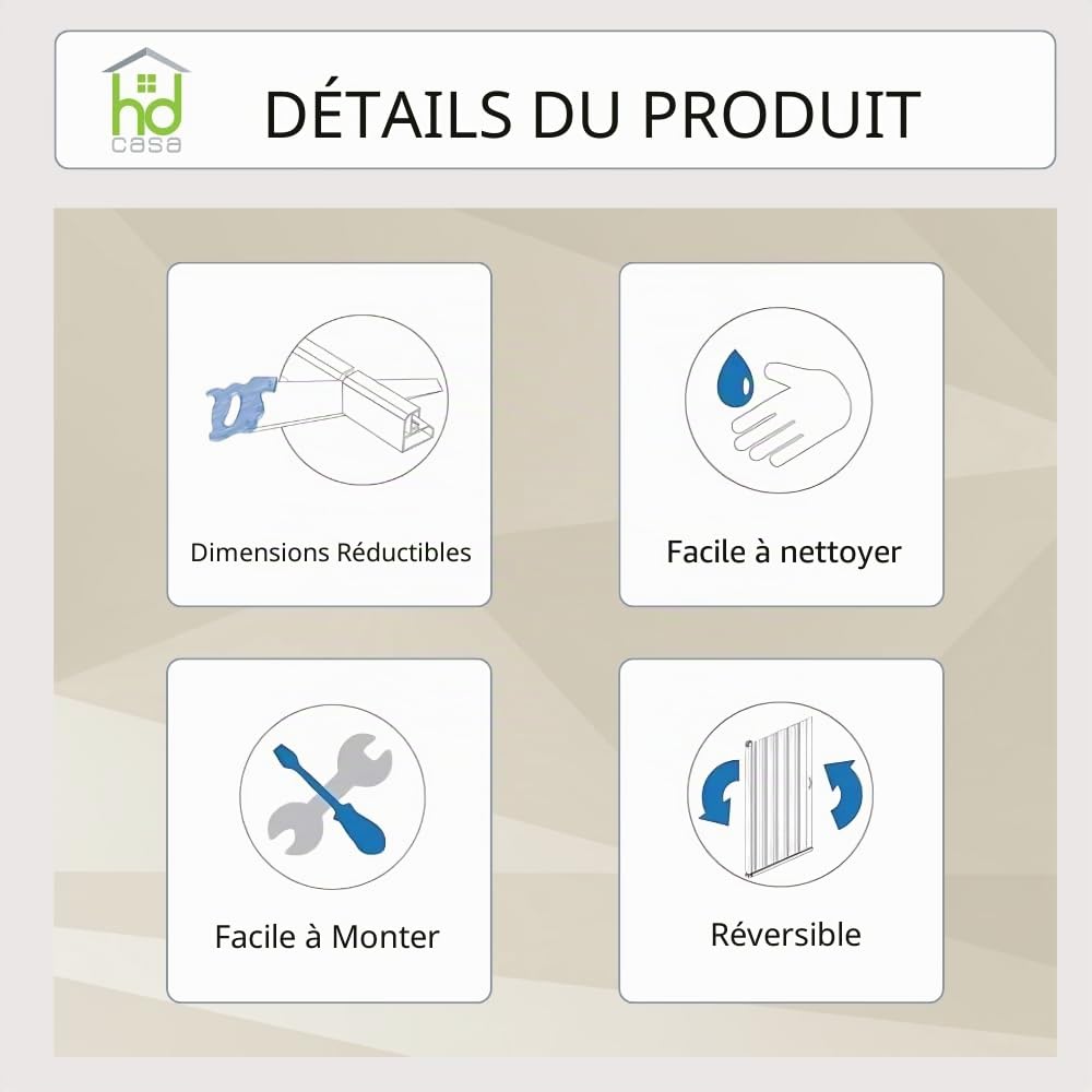 HD CASA Porte pliante standard Extra, PVC avec vitrage transparent, réversible et réglable en hauteur longueur, à monter soi-même, fabriquée Italie, ameublement, blanche 82 x 200 cm
