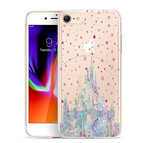 Unov Case Compatible with iPhone SE (2022) iPhone SE (2020) iPhone 8 iPhone 7 Case Clear with Design Embossed Pattern TPU Soft Shock Bumper Absorption Slim Protective 4.7 Inch (Watercolor Castle)