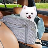 Center Console Dog Car Seat, Portable Dog Car Seat with Safe Protection Hooks, Dog Cars Carrier for Small Dogs Washable Cushion, Soft Cozy Pillow and Storage Pocket, Support Pets Up to 12 lbs