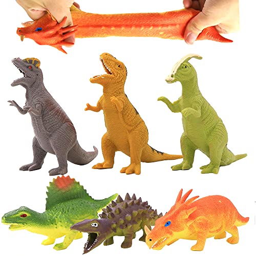 YeoNational&Toys Dinosaurio de Goma de 8 Pulgadas (6 Paguetes), Juguete Blando de Figuras de Dinosaurio del,Niños y Favoritos de Fiesta
