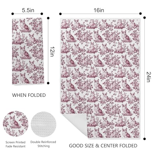 Image of Chinoiserie Corgi Dog Kitchen Towels, Gifts for Corgi Lovers Dish Tea Towels for Kitchen Decor, Grandmillennial Toile de Jouy Dog Decorative Hand Towels for Bathroom, 16x24 Inch(Red)