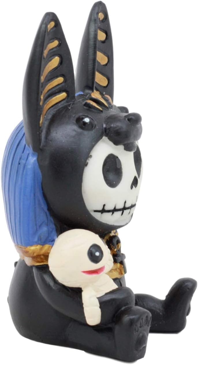 Ebros Furrybones Egyptian God of Afterlife Anubis Figurine Small 3.25" Furry Bones Skeleton Monster Collectible Decor Statue Gothic DOD Anpu Jackal with Mummy Friend Themed Decorative Sculpture