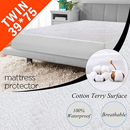 Twin Mattress Protector Waterproof Breathable - Premium Cotton Terry Cloth Fabric Mattress Cover,100% Waterproof,Vinyl Free -Well Fit The Older,Kids or Pets