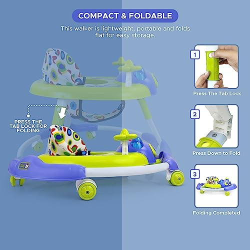Image of Dash Kitty Baby Walker with Music with Rotation Wheels & High Back Rest (Green)