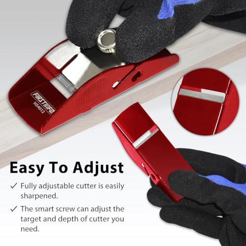 FIRSTINFO H54012 | Mini-Handhobel aus Leichtstahl | Kleiner Hobel für Feinarbeiten am Holz | Rot