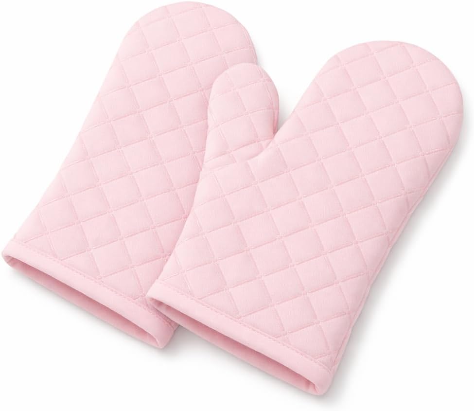 FORBAKE Heat Resistant Oven Mitts, 2-Pack (Individually Wrapped), Quilted Cotton Kitchen Gloves with Non-Slip Silicone Grip, 10.8" Long Heat Insulation Gloves for Baking & Cooking (Light Pink)