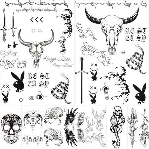10 Sheets Halloween Face Tattoo Set, Malone Tattoos Set, Included Halloween Malone Tattoos and Death Eaters Tattoos, Halloween Temporary Tattoos Accessories and Parties