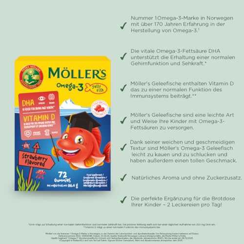 Möller's Omega 3 Kapseln für Kinder | Natürliche Omega 3 Fischtran mit Erdbeergeschmack | Mit DHA und EPA | Leicht zu kauen | Ohne Gluten… – Ansicht 4