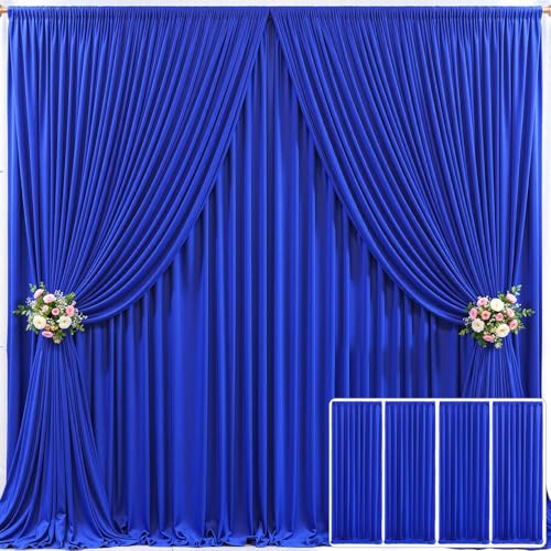 4 Panels Royal Blue Backdrop Curtain for Parties Wrinkle Free Blue Photo Curtains Backdrop Drapes Fabric Decoration for Wedding Birthday Party Baby Shower 20ft(W) x 10ft(H)