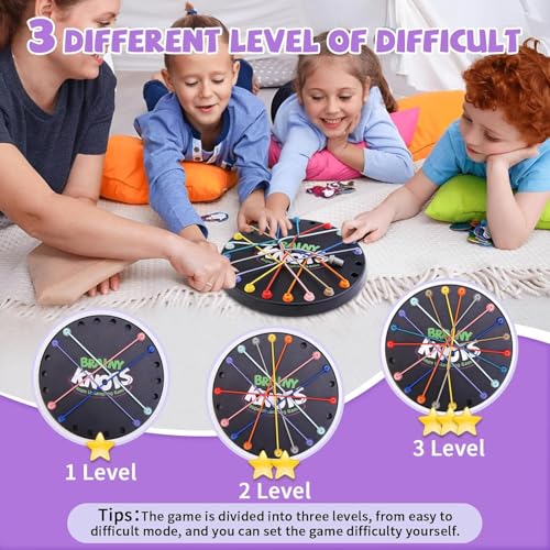 Image of LUXART Brainy Knots Rope Untangling Challenge | Premium Logic Board Game for Kids & Adults | 22 x 22 cm Puzzle Game with 3 Difficulty Levels | Includes 10 Elastic Ropes & Storage Bag