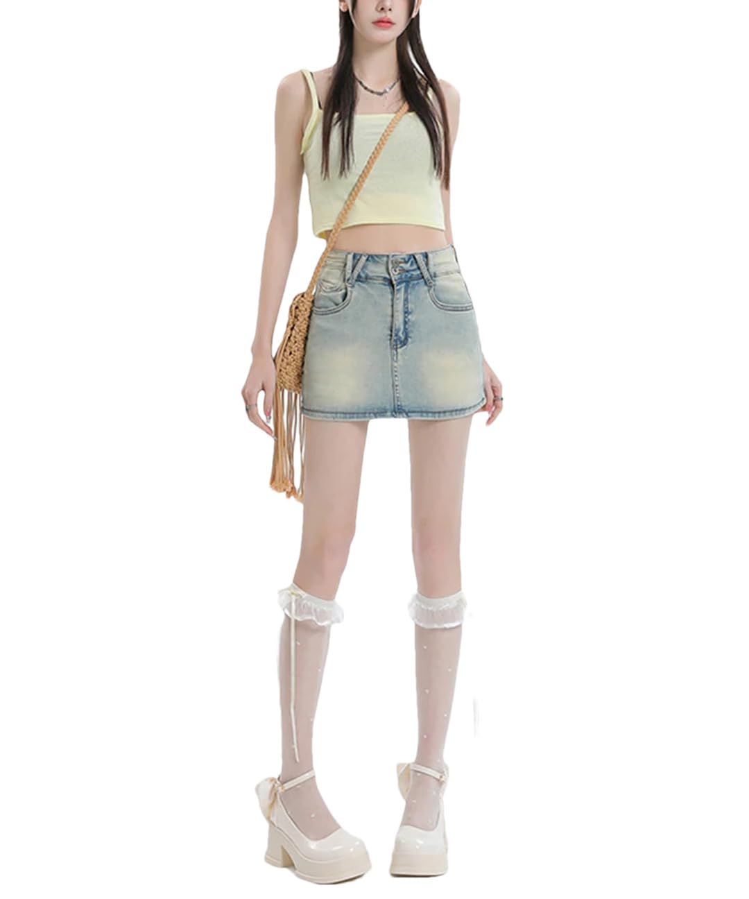 Gonna da donna in denim a trapezio vintage mini gonna in jeans tinta unita
