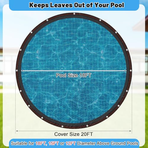 Pool Leaf Net Cover, 20ft Round Leaf Net for above Ground Pool to Catching Leaves in Winter, Pool Safety Screen Mesh Tarp Cover for 18ft Swimming Pools, Black Garden Shade with Grommets - Thumbnail 2