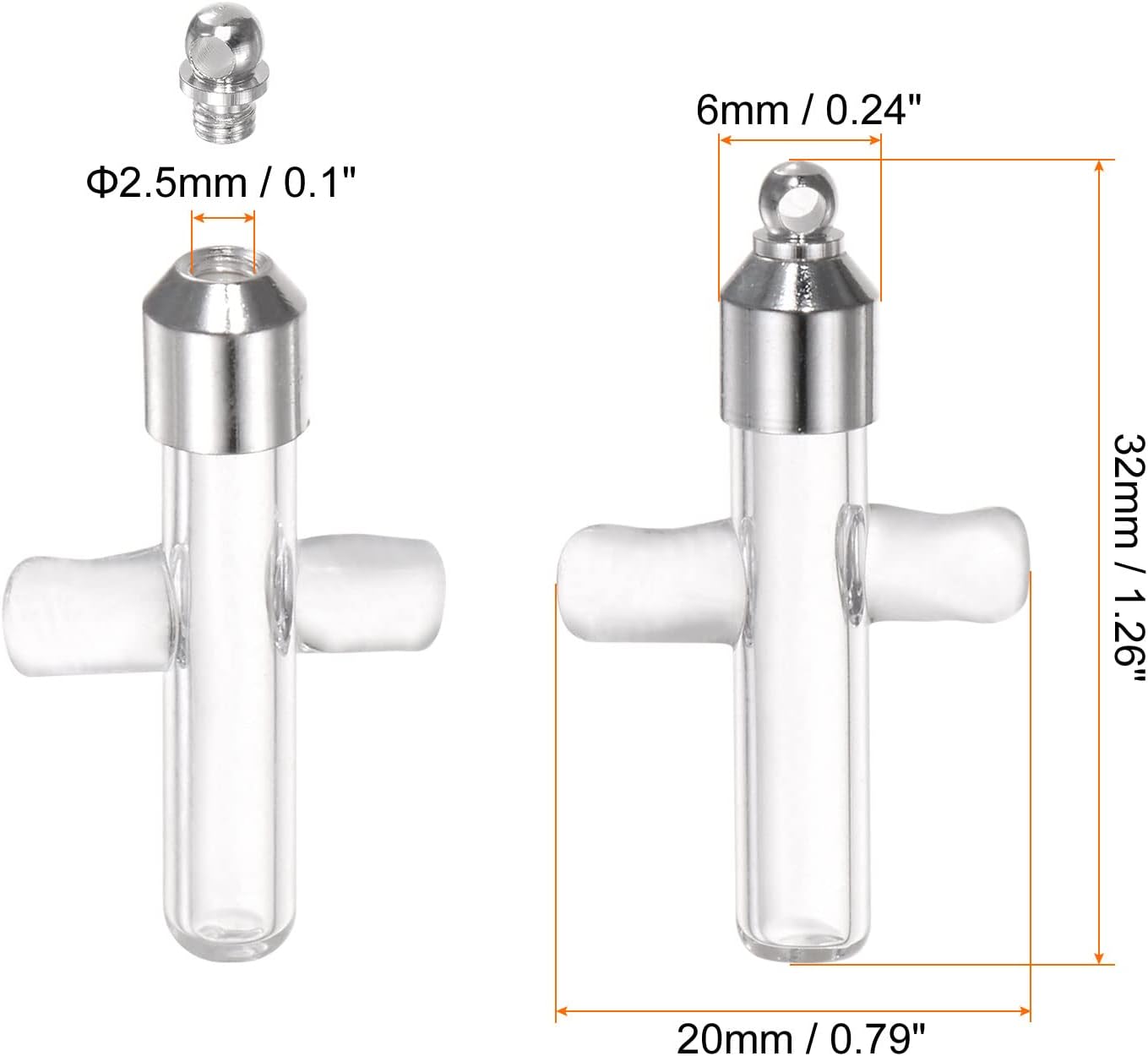 HARFINGTON 5pcs Name on Rice Glass Vial Pendant 6mm Width Cross Shape Screw Cap Pendant Clear Vial Necklace Hanging Wish Bottles for Liquid Sand Ashes DIY Pendant Craft Souvenirs - Image 2