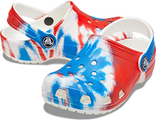 Crocs Kids' Classic Tie Dye Clog | Slip On Shoes for Boys and Girls , Red/White/Blue, 4 US Toddler