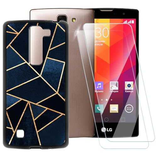 ESACMOT Custodia classica a righe compatibile con LG Magna + [2 pezzi] pellicola protettiva in vetro temperato, custodia antiurto per LG G4 Mini (5 pollici)