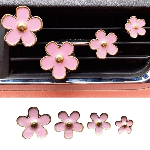 Image of 4PCS Car Daisy Flower Air Vent Clip, Cute Auto Outlet Air Conditioning Clip, Sweet Girly Vehicle Fresheners Gift for Women Girls, Car Interior Decor Universal Fit (Pink, Vanilla)