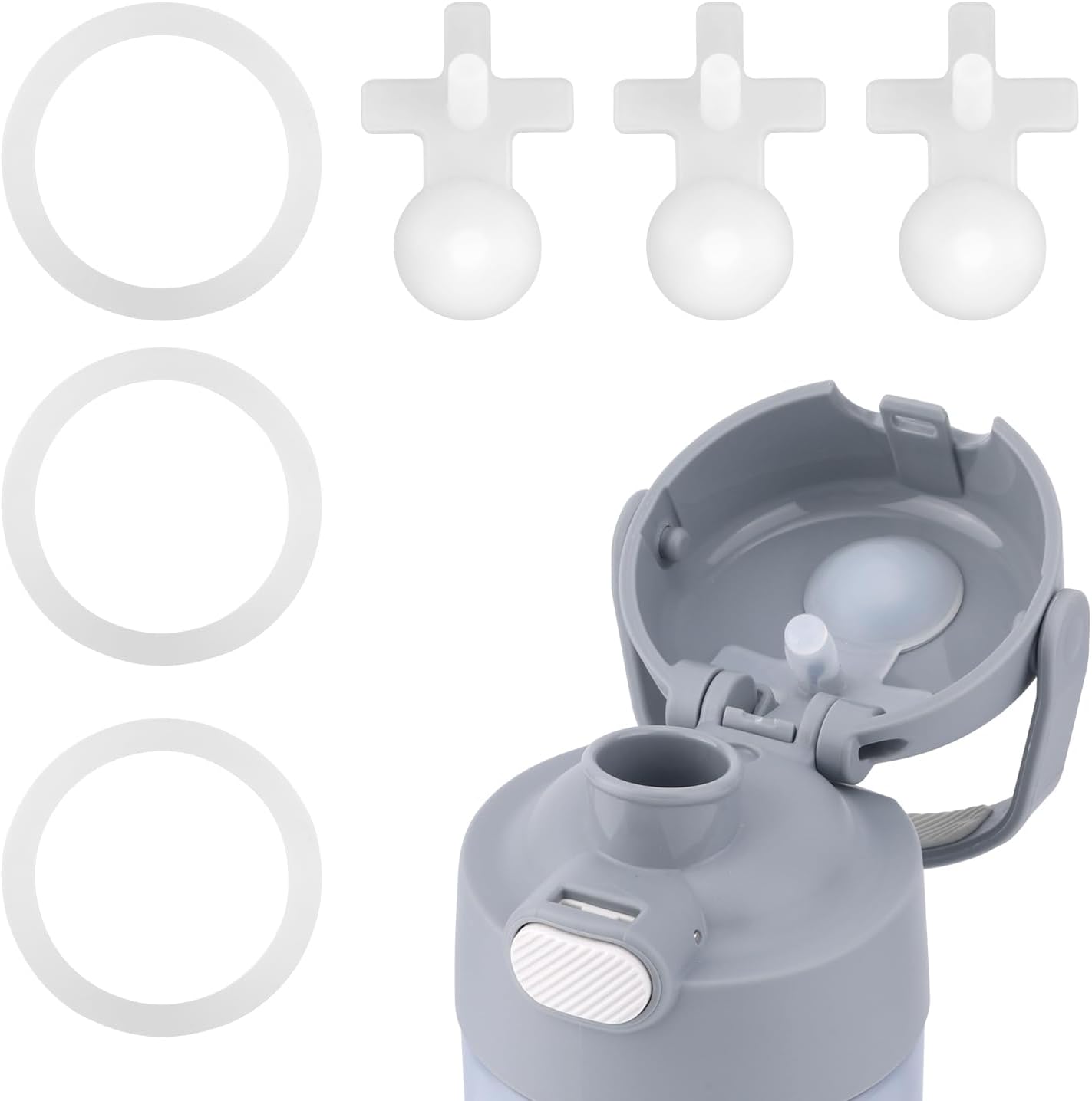 3pcs Replacement Leak Stopper with 3pcs Sealing O-Ring for Thermos Funtainer 16 Oz Stainless Steel Vacuum Insulated Bottle, Durable Silicone Gasket & Lid Plug Set (Transparent)