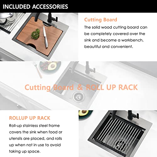 15 Inch Black Bar Sink Drop In-Hachenl 15”×15” Drop In Bar Sink Workstation Ledge Rv Sink 16 Gauge Black Stainless Steel Bar Sink 9 Inch Deep Single Bowl Kitchen Sink Bar&Prep Sink #TOP6